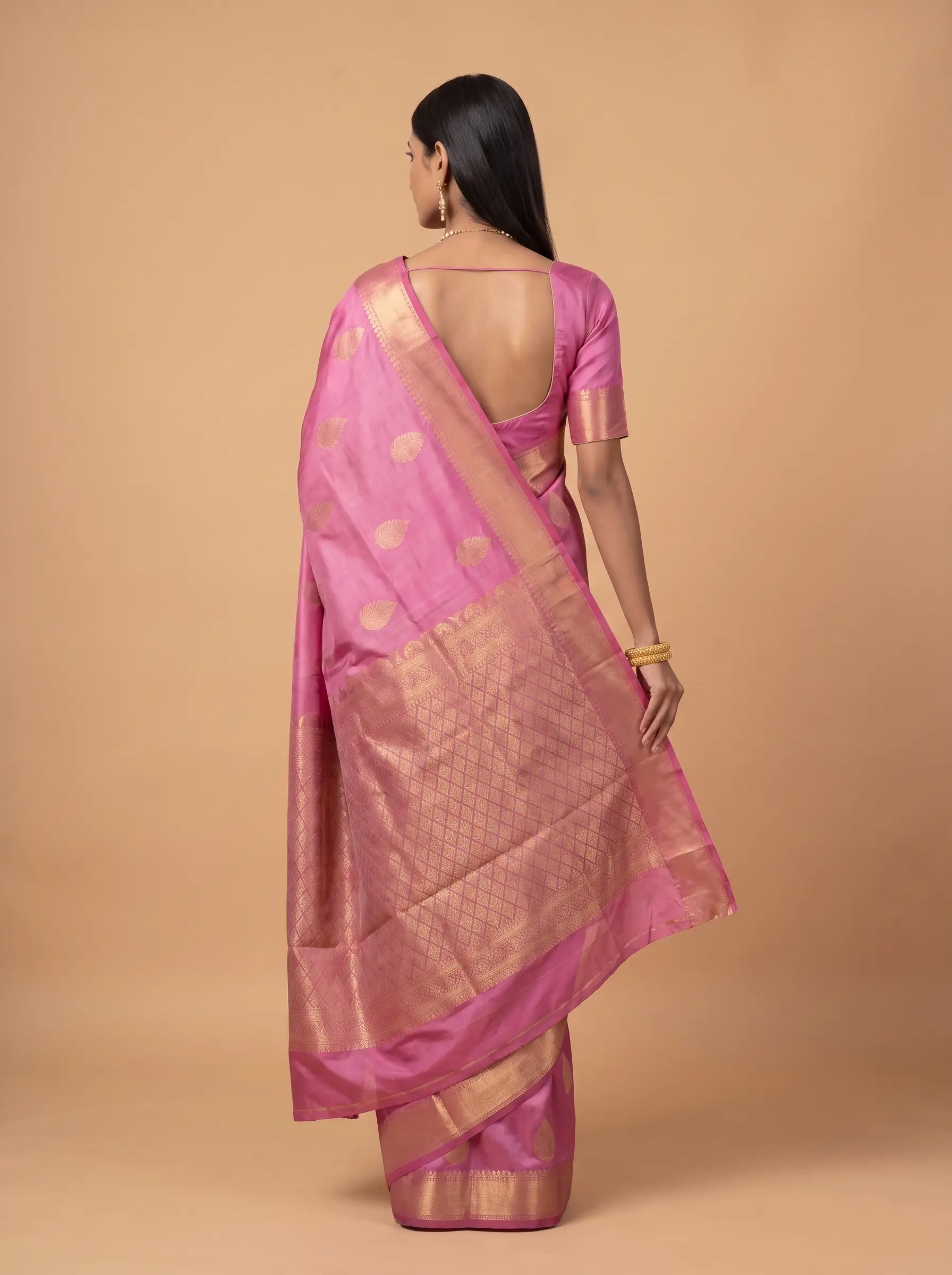 Magenta Gold Zari Paisley Silk Saree
