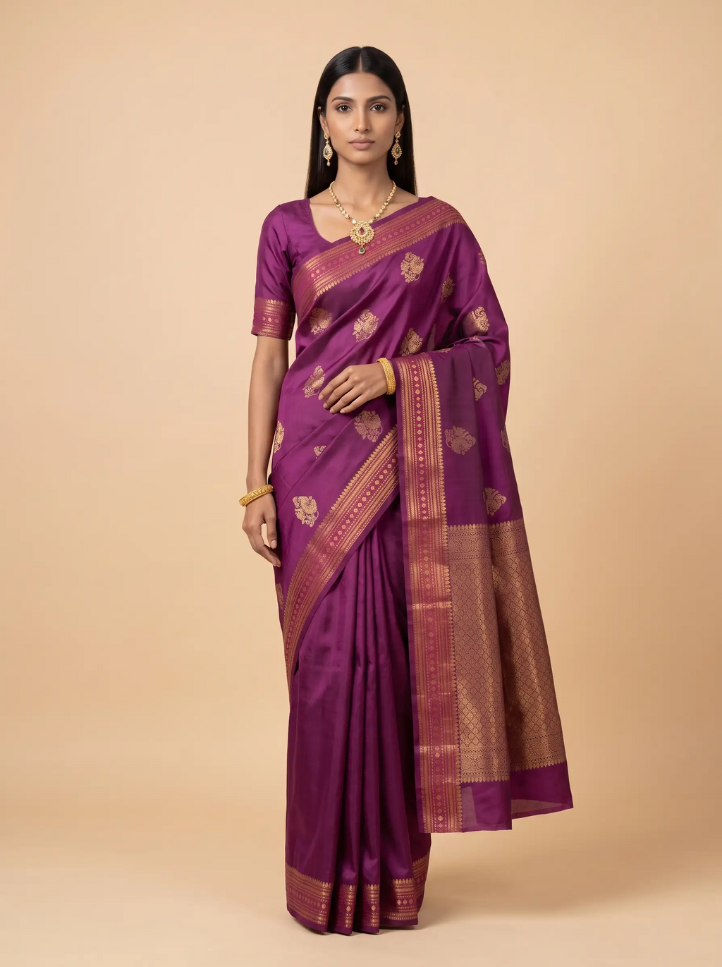 Wine Maroon Gold Zari Silk Saree
