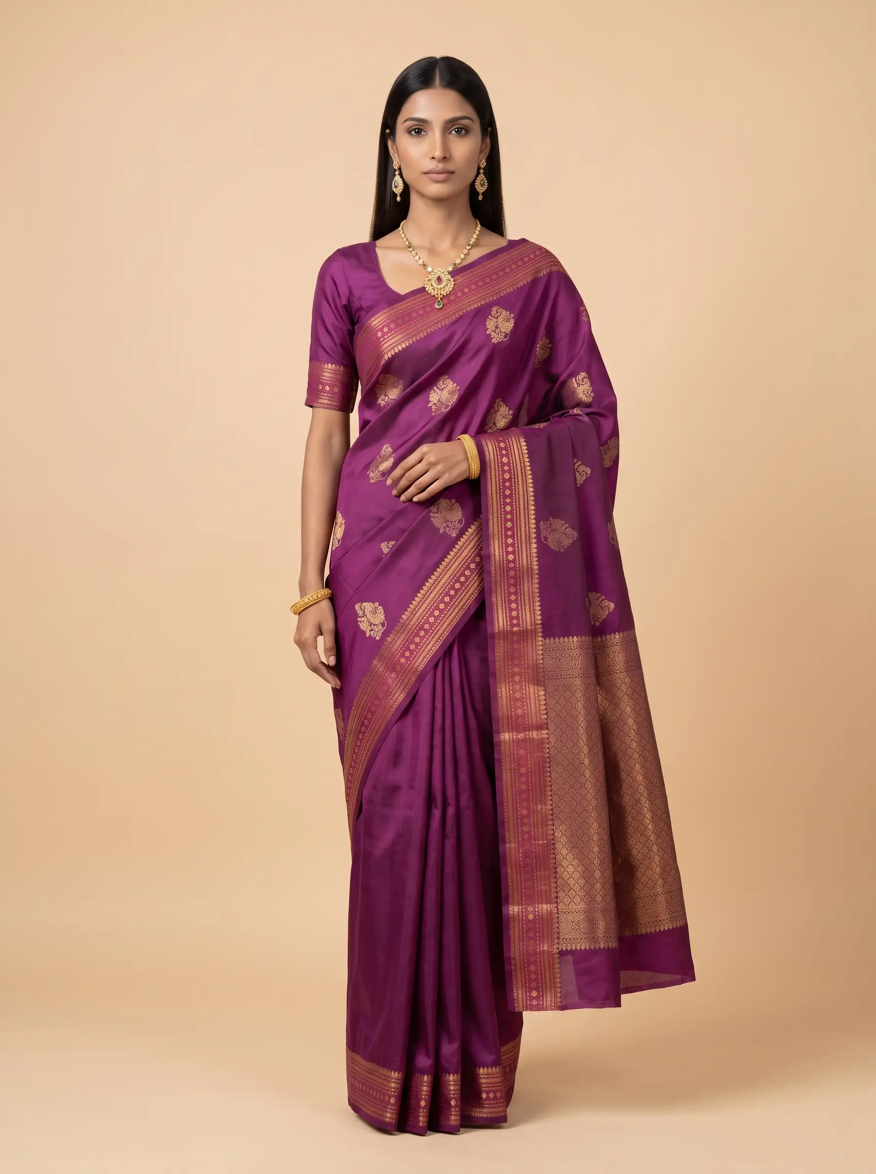 Wine Maroon Gold Zari Silk Saree