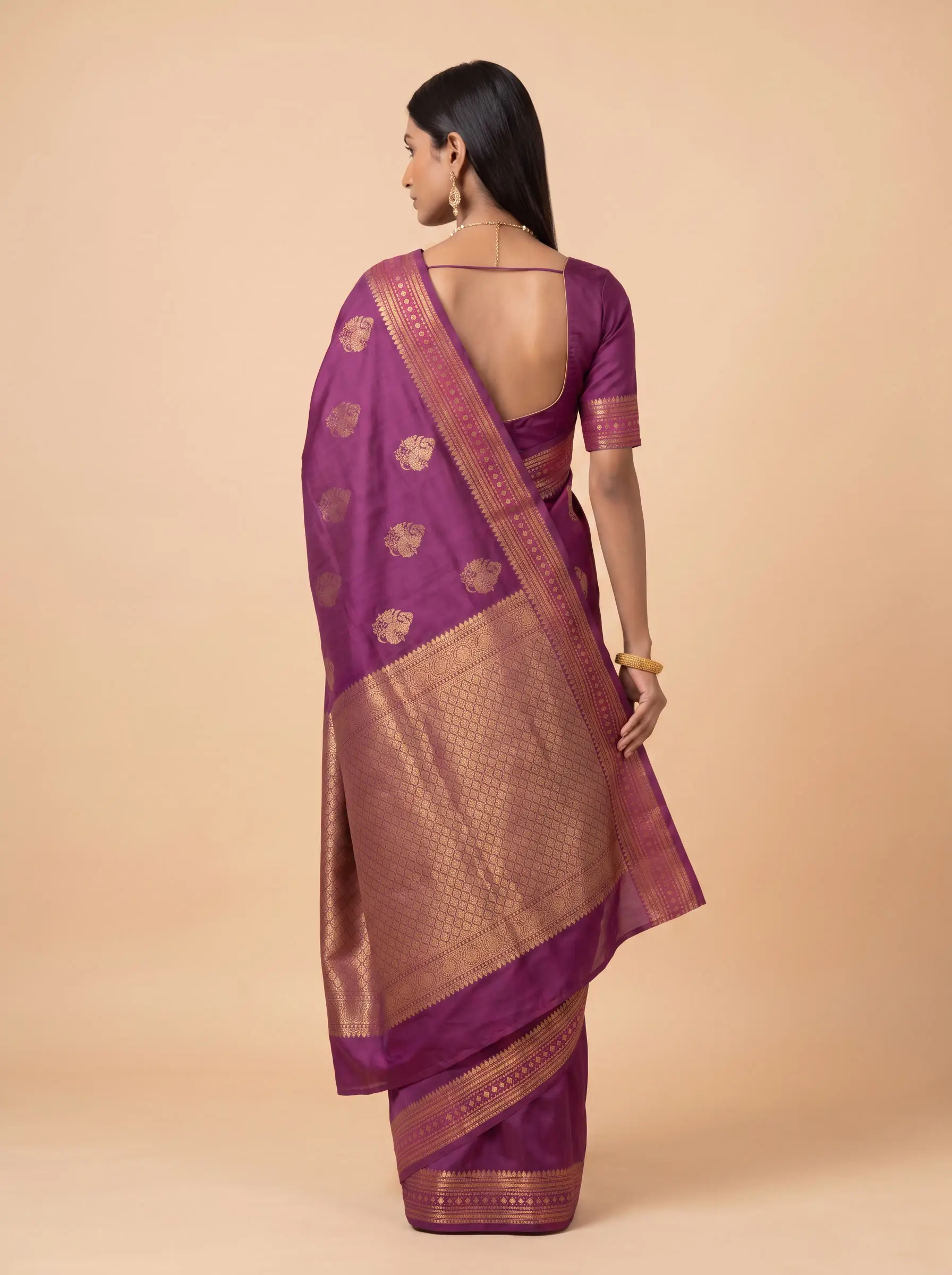 Wine Maroon Gold Zari Silk Saree