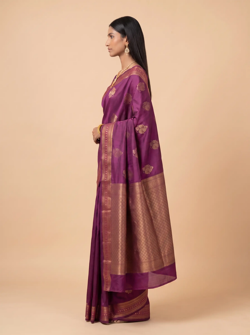 Wine Maroon Gold Zari Silk Saree