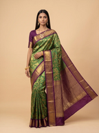 Wine & Bottle Green Contrast Silk Saree with Gold Zari