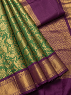 Wine & Bottle Green Contrast Silk Saree with Gold Zari