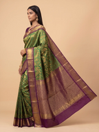 Wine & Bottle Green Contrast Silk Saree with Gold Zari