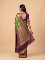 Wine & Bottle Green Contrast Silk Saree with Gold Zari