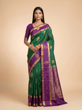 Bottle Green & Purple Contrast Zari Silk Saree