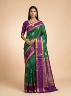 Bottle Green & Purple Contrast Zari Silk Saree