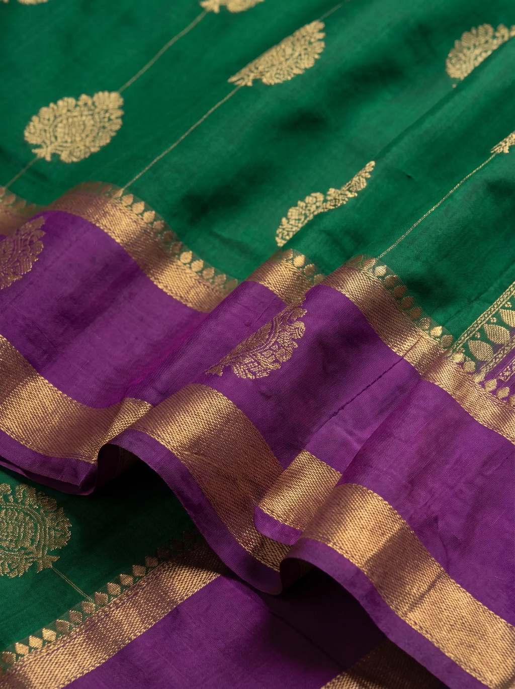 Bottle Green & Purple Contrast Zari Silk Saree