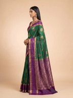 Bottle Green & Purple Contrast Zari Silk Saree