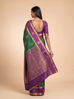 Bottle Green & Purple Contrast Zari Silk Saree