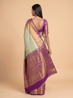Royal Purple And Silver Grey Antique Gold Zari Woven Silk Saree