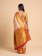 Maroon, Silver Grey And Antique Gold Zari Woven Silk Saree