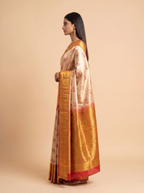 Maroon, Silver Grey And Antique Gold Zari Woven Silk Saree