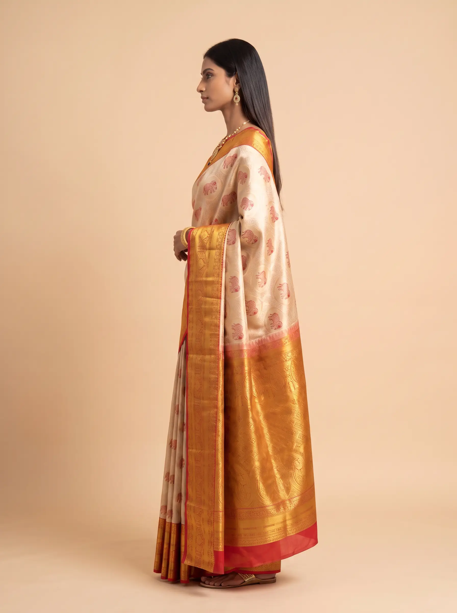 Maroon, Silver Grey And Antique Gold Zari Woven Silk Saree