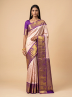 Deep Royal Blue and Antique Gold Zari Woven Silk Saree