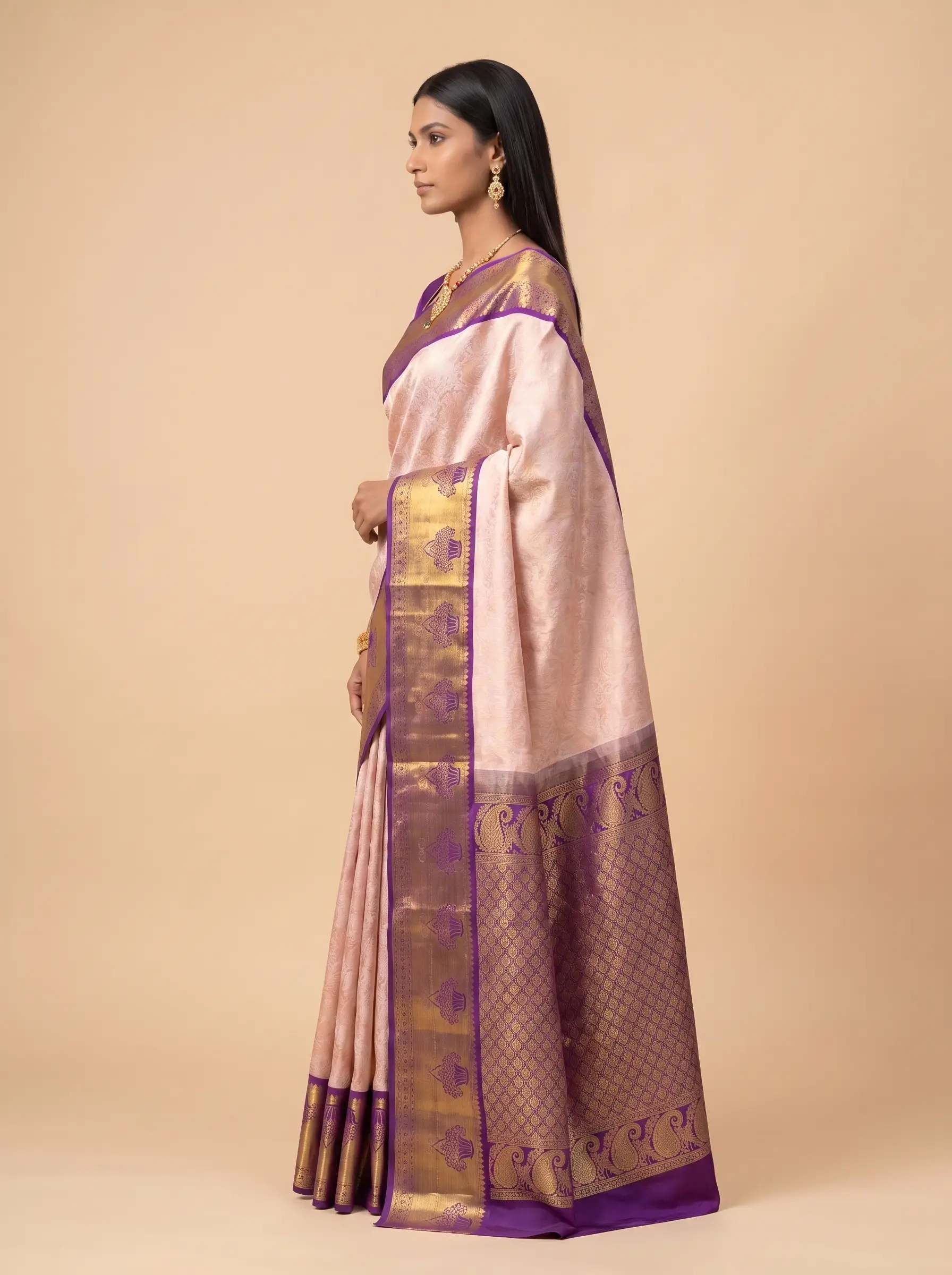 Deep Royal Blue and Antique Gold Zari Woven Silk Saree