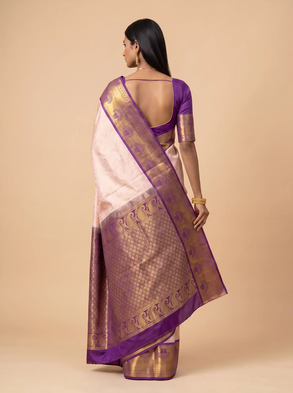 Deep Royal Blue and Antique Gold Zari Woven Silk Saree