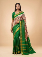 Deep Green Gold Zari Silk Saree