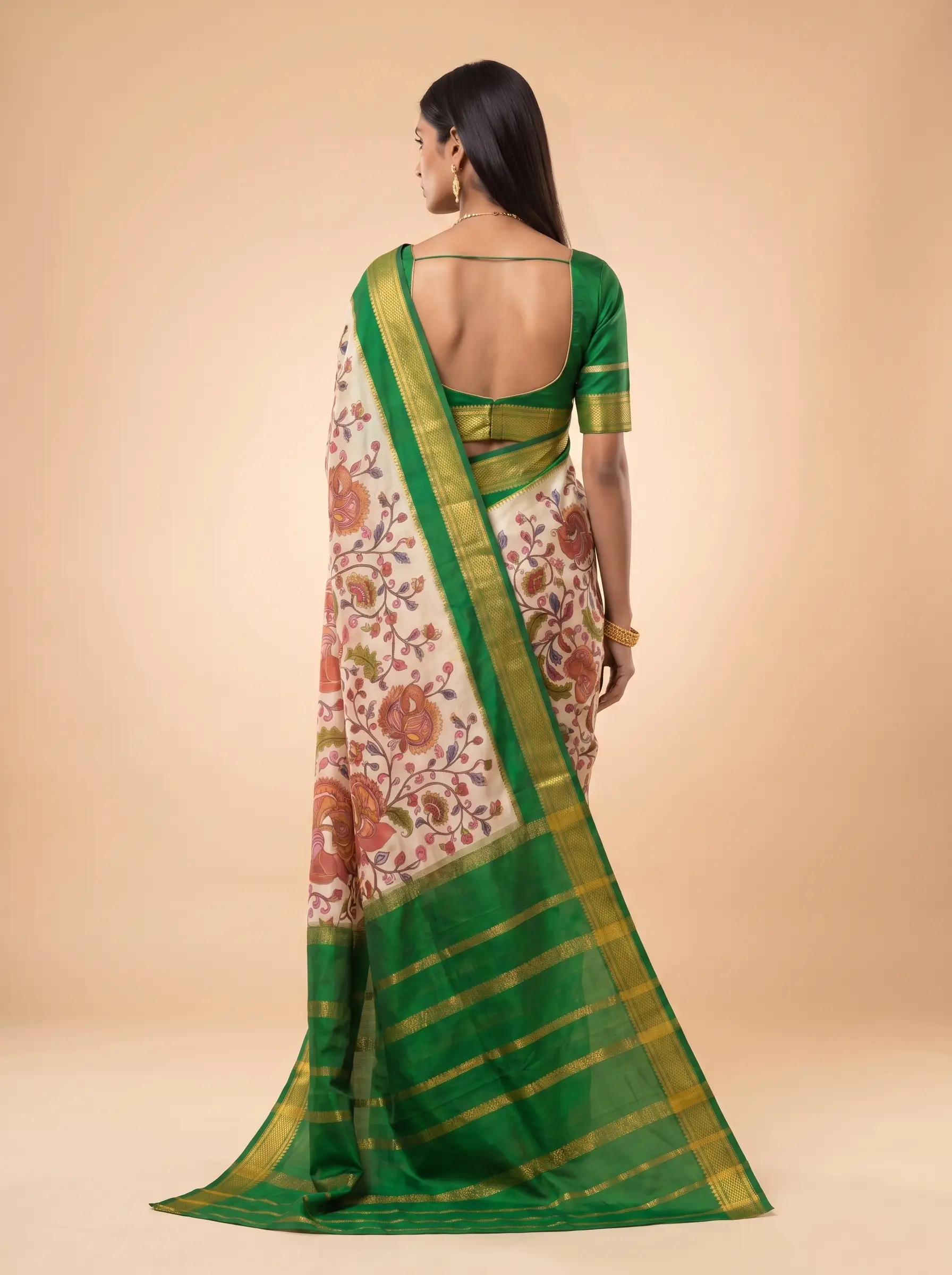 Deep Green Gold Zari Silk Saree