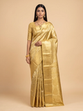Olive Green Antique Gold Zari Silk Saree