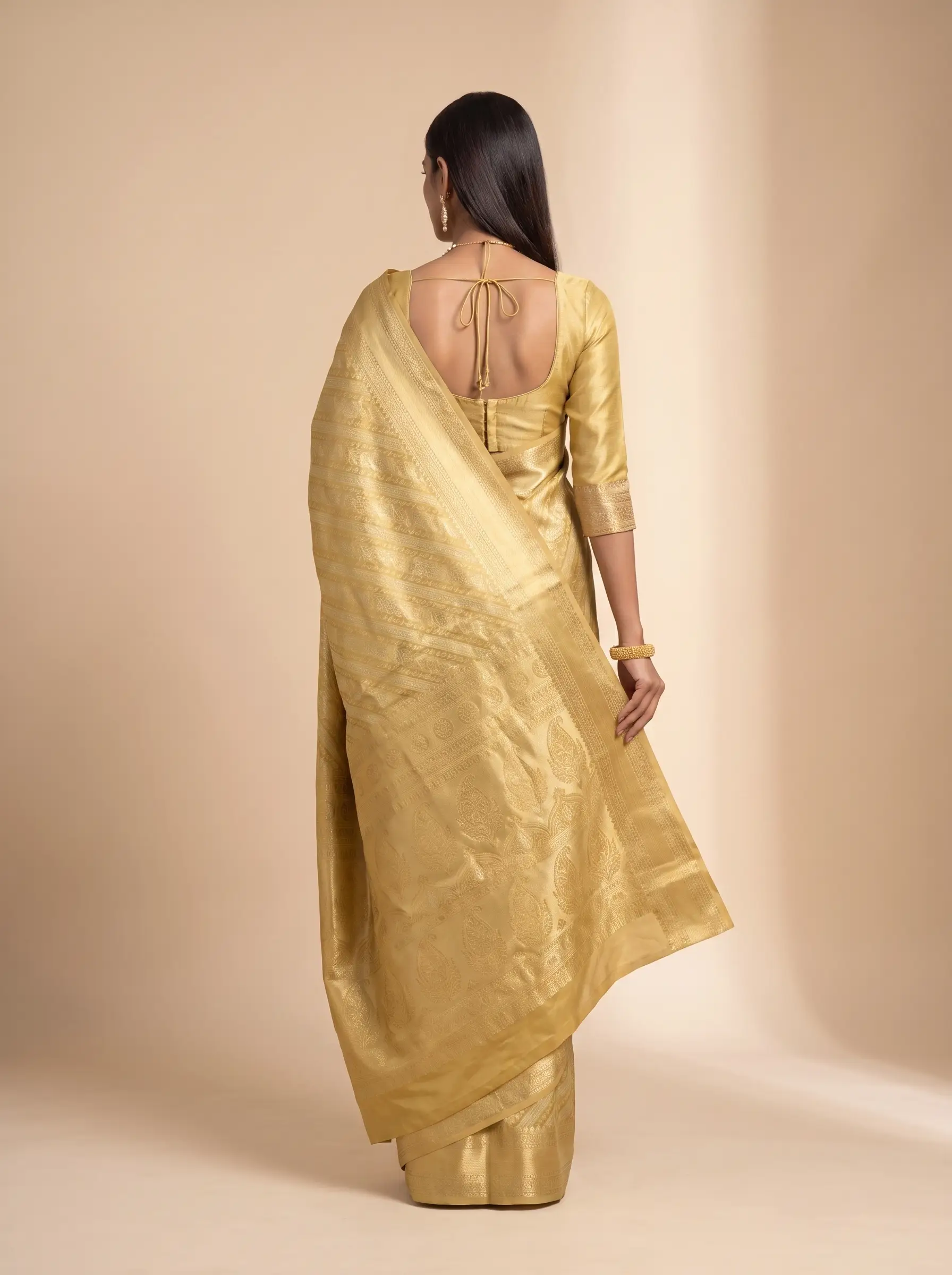 Olive Green Antique Gold Zari Silk Saree