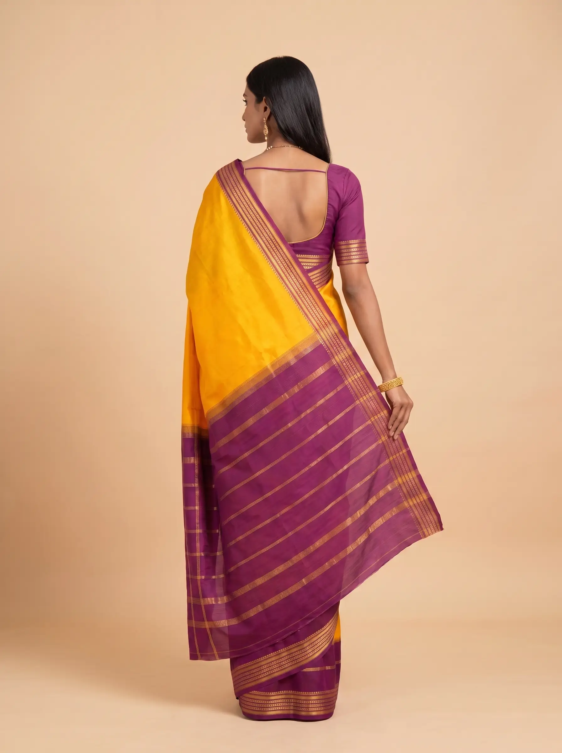 Mustard Yellow Maroon Zari Silk Saree
