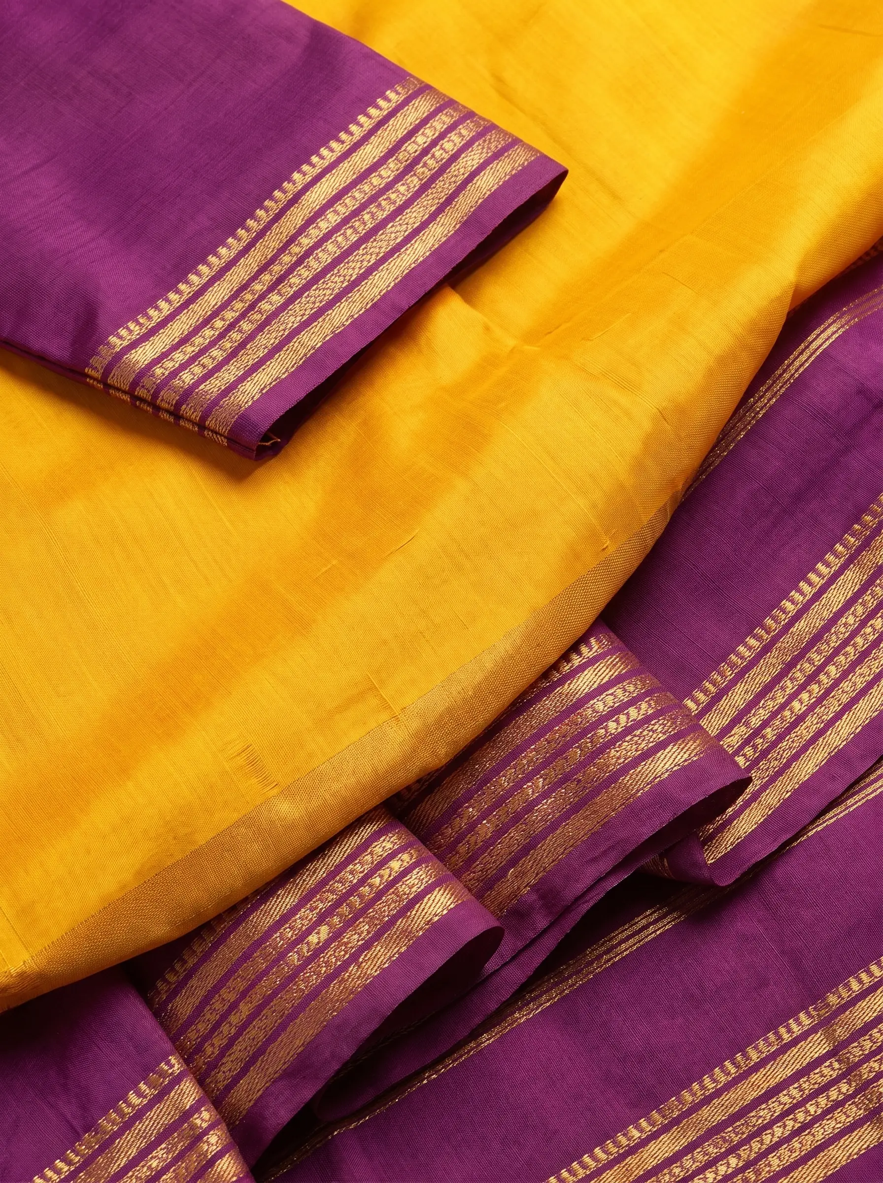 Mustard Yellow Maroon Zari Silk Saree