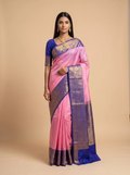 Pink Royal Blue Gold Zari Silk Saree