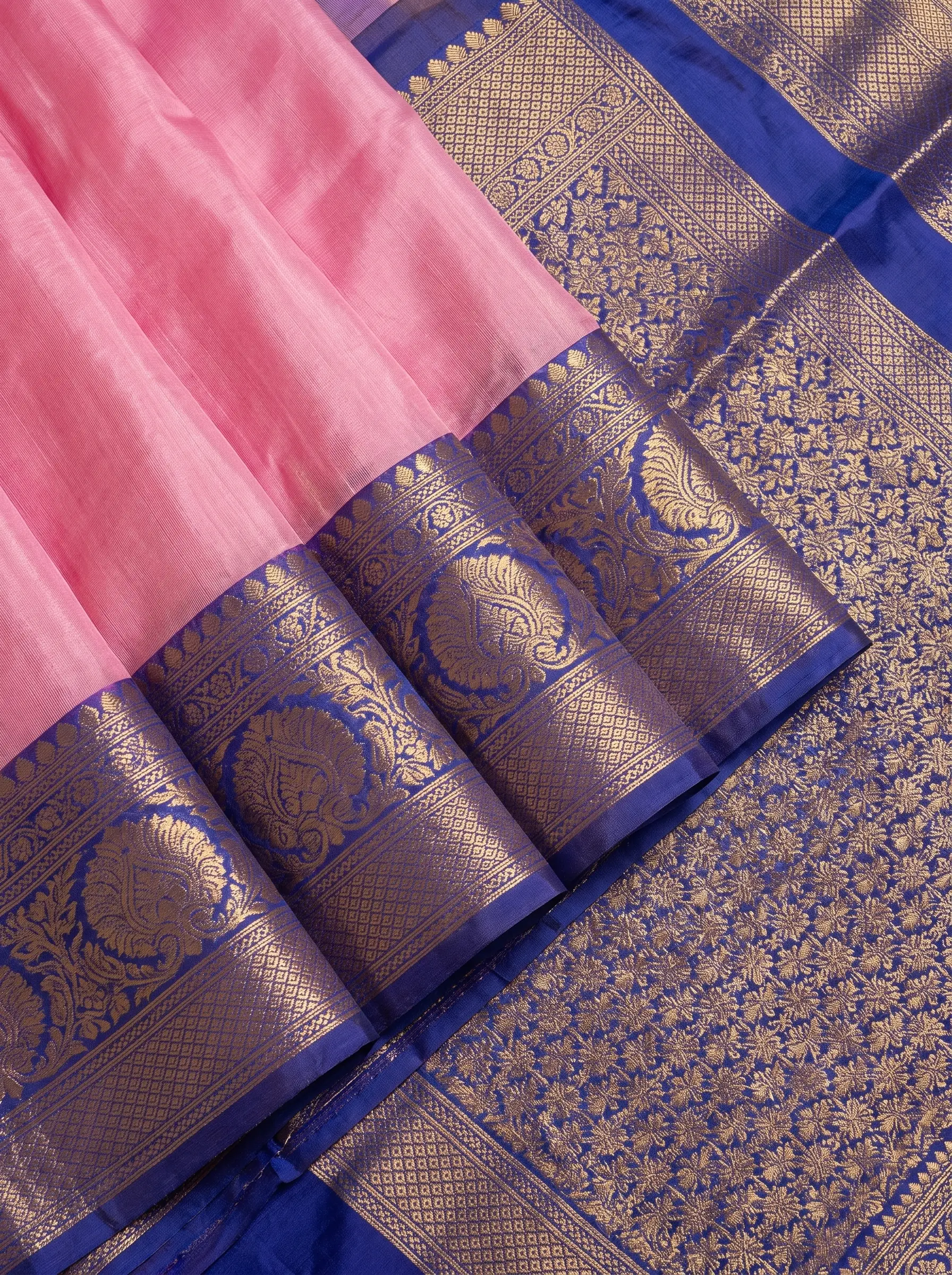 Pink Royal Blue Gold Zari Silk Saree