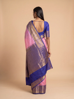 Pink Royal Blue Gold Zari Silk Saree