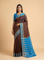 Wine Maroon Gold Zari Checked Silk Saree