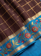 Wine Maroon Gold Zari Checked Silk Saree