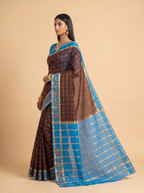 Wine Maroon Gold Zari Checked Silk Saree
