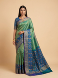 Green and Navy Blue Antique Gold Zari Woven Kanchivaram Silk Saree