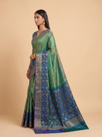 Green and Navy Blue Antique Gold Zari Woven Kanchivaram Silk Saree
