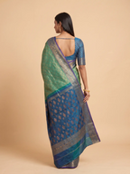 Green and Navy Blue Antique Gold Zari Woven Kanchivaram Silk Saree
