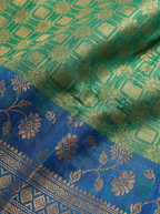 Green and Navy Blue Antique Gold Zari Woven Kanchivaram Silk Saree