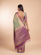Pastel Green and Purple Antique Gold Zari Woven Kanchivaram Silk Saree