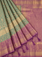 Pastel Green and Purple Antique Gold Zari Woven Kanchivaram Silk Saree