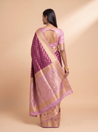 Deep Magenta and Antique Gold Zari Floral Woven Kanchivaram Silk Saree