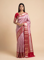 Dusty Rose Pink and Deep Maroon Bird Motif Zari Woven Kanchivaram Silk Saree