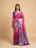 Dark Green and Antique Gold Zari Woven Kanchivaram Silk Saree with Orange Border