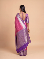 Dark Green and Antique Gold Zari Woven Kanchivaram Silk Saree with Orange Border