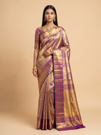 Antique Gold and Deep Purple Floral Zari Woven Kanchivaram Silk Saree