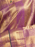 Antique Gold and Deep Purple Floral Zari Woven Kanchivaram Silk Saree