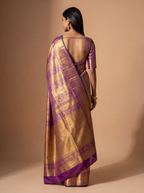 Antique Gold and Deep Purple Floral Zari Woven Kanchivaram Silk Saree