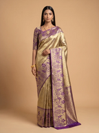 Antique Gold and Deep Purple Zari Woven Kanchivaram Silk Saree