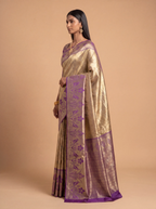 Antique Gold and Deep Purple Zari Woven Kanchivaram Silk Saree