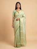 Mint Green and Dark Green Antique Gold Zari Woven Kanchivaram Silk Saree