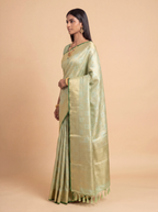 Mint Green and Dark Green Antique Gold Zari Woven Kanchivaram Silk Saree